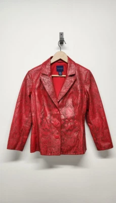 Doncaster Collection Women's Red Lazer Cut Leather Blazer Jacket, Size 8 Classic - Image 1 of 4