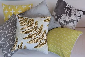 Art Gray and Yellow Leaf Home Decor Cotton CUSHION COVER PILLOW CASE 18" - Picture 1 of 14