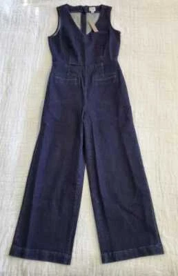 NOVO MACACÃO JEANS FEMININO 6 J CREW GOLA V LAVADO AZUL TROVÃO - Imagem 1 de 4