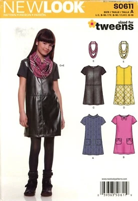 New Look S0611 TWEENS Dress w Neckline Variations & Scarf Sz 8-16 UNCUT 6320 - Image 1 of 4