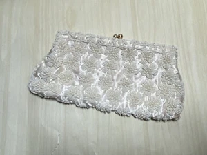 Vintage Beaded Purse Clutch Ivory British Hong Kong Crown Y C O 50s Bridal Pearl - Picture 1 of 9