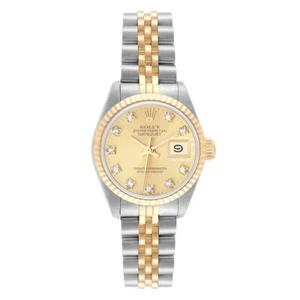ROLEX LADIES DATEJUST CHAMPAGNE DIAMOND 2 TONE 18K YELLOW GOLD 69173 WATCH - Picture 1 of 17