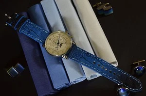 CORREA RELOJ AZUL 22 20 18 MM GENUINA PIEL PATA AVESTRUZ HECHA A MANO MA STRAP - Picture 1 of 12