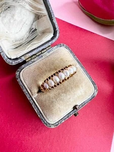 1.80Ct Round Cut White Pearl Half Eternity Wedding Band 14K Yellow Gold Finish - Picture 1 of 6