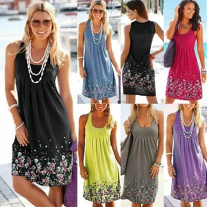 Mujer Boho Floral Sin Mangas Damas Verano Suelto Talla Grande Vestido Top Largo 8-24 - Imagen 1 de 15