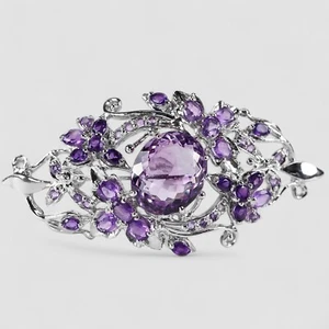 Pinza para el cabello hecha a mano enchapada en oro blanco plata esterlina 925 amatista violeta viva - Imagen 1 de 10