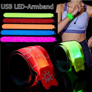 LED Light Up Wrist Band USB Rechargeable Slap Glowing Running Party Armband - Picture 1 of 23