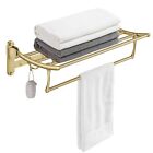 24 Inch Brushed Gold Towel Racks, Bathroom Towel Shelf With Foldable Towel Ba...