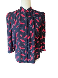 Vintage Sekretär Bluse schwarz rot Top Büro 70er hochgeschlossen Plissee seidig Small - Bild 1 von 5