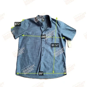 Camisa de mezclilla de algodón con botones manga corta calce clásico azul Hurley para hombre talla XXL - Imagen 1 de 8