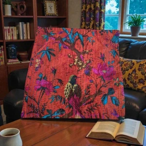 Orange Bird Themed Kantha Cushion Covers X4 - Picture 1 of 4