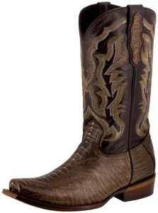 Mens Cowboy Western Brown Boots Ostrich Leg Print Square Botas Hombre Size 13.5 - Picture 1 of 5