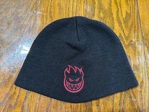 Vtg Spitfire Beanie Cap Black Red Embroidered Flame & Words - Picture 1 of 3