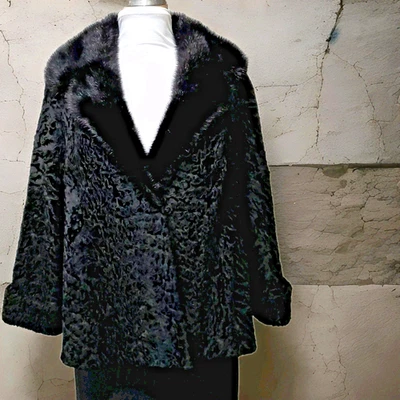 Jaqueta de pele real de vison persa cauda larga preta comprimento quadril chique tamanho P/M - Imagem 1 de 4