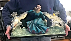 Moderna 315 Art Deco Mantel Dame mit Möwen Gips - 24,5" Hx6" Bx13" H - um 1930 (LR) - Bild 1 von 7