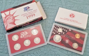 1999S Silver U. S. Mint Proof Set 9-Coins, Including 1st 5 State Quarters, OGP. - Picture 1 of 5