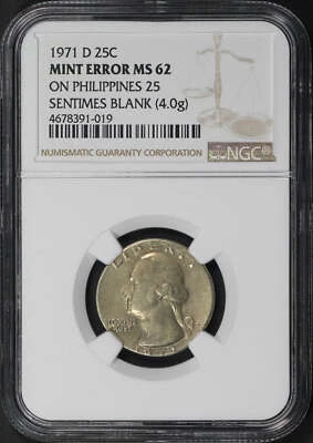 1971-D Washington 25C Struck on Philippines 25 Sentimes Blank Mint Error - Image 1 of 2