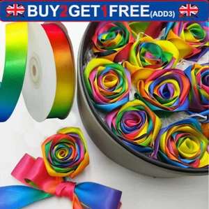 Rainbow Double Sided Pastel Satin Grosgrain Ribbon 9 13 25 38mm 38mm 50mm 75mm - Picture 1 of 14