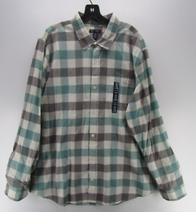 Gap Shirt Men XXL Green Gray Plaid Button Down Standard Fit Preppy Cotton NEW