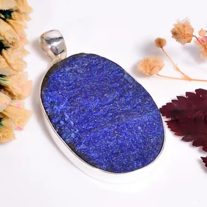 Lapis Lazuli Druzy Gemstone Ethnic Handmade 925 Silver Pendant 2" GSR-10399 - Picture 1 of 2