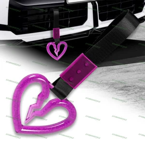 Purple Crystal S Broken Heart JDM Ring Tsurikawa Car Handle Strap -BK Nylon X1 - Picture 1 of 6