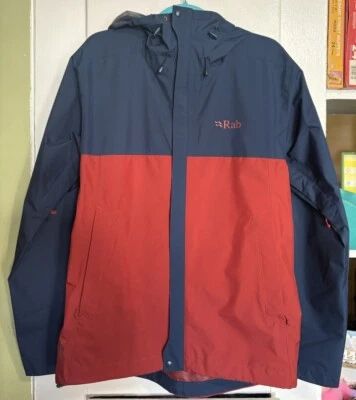 Chaqueta ecológica Rab Downpour para hombre Pertex Shield abrigo impermeable rojo azul marino mediano Foto 1 de 4