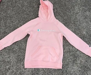 Girls Youth Large Champion Pink Hoodie Sweatshirt  - Picture 1 of 4