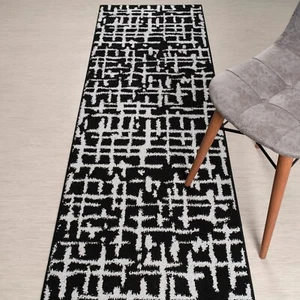 Custom Length Hallway Kitchen Runner Rug, Non Slip, Scandinavian, Black & Silver - Picture 1 of 7