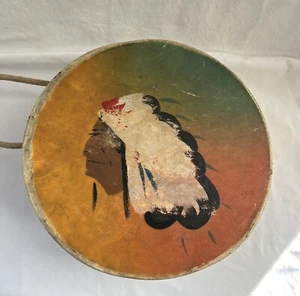 Vintage Native American Indian Hand Painted Rawhide 10” Drum - Picture 1 of 7