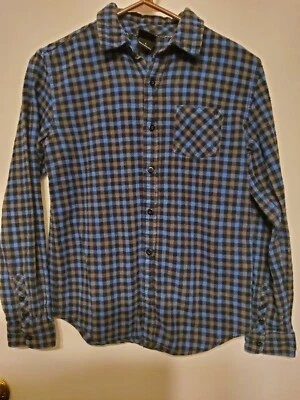 Camisa Shaun para niños blanca 100 % algodón azul a cuadros manga larga con botones talla L Foto 1 de 3