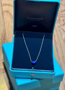 Tiffany & Co 18k Yellow Gold 9mm Lapis Bean Necklace 16 Inches HTF - Picture 1 of 6