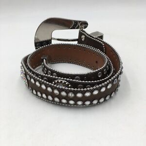 Blazin roxx womens M brown leather rhinestone bling belt NWD 1.5" wide