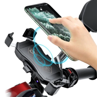 12V Motorcycle USB Charger Cell Phone Mount Holder 15W Wireless Fast Charging - Image 1 of 4