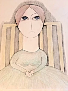 BEATRICE WOOD "WOMAN WITHOUT MAN " 1987 Original Colored Pencil Drawing Beato - Picture 1 of 3
