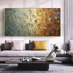 Nordic Abstract Art Golden Leaves Oil Painting on Canvas Wall Art Prints Posters