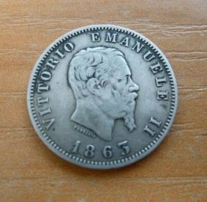 Italie 1 Lira argent Vittorio Emanuele II 1863 M BN - Picture 1 of 2