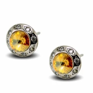 Pendientes de sementales rellenos de oro blanco de 9ct Swarovski® Crystals Champagne y blanco 9k - Imagen 1 de 3
