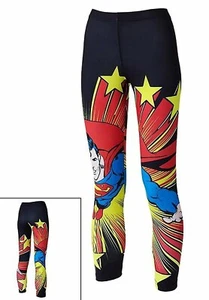Women's Juniors DC Comics Superman Leggings Superhero Spandex Harley LARGE NEW - Picture 1 of 6
