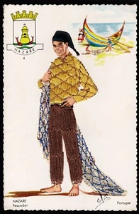 Nazare Fisherman Embroidered Portugal Elsi Gumier Postcard - Picture 1 of 2