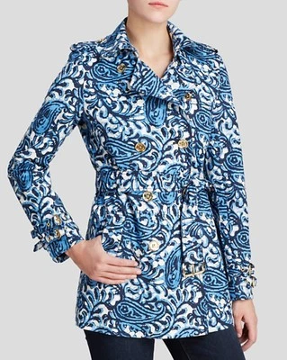 MICHAEL Kors Blue Paisley Print Belted Short Trench Coat MS52H971PJ - MSRP $225 - Image 1 of 2