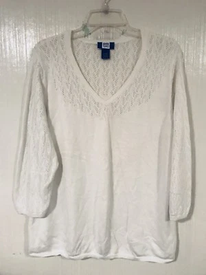 Suéter Studio 1940 2X Marfil Semi Transparente Manga 3/4 Cuello en V Usado en Excelente Condición Foto 1 de 4