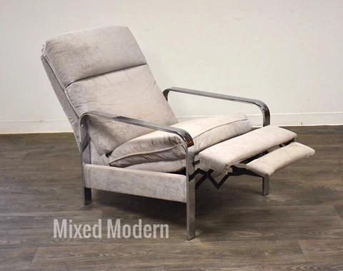 Milo Baughman Design Institute Of America Recling Lounge Chair Chrome Grey Mid Cover