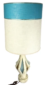 MCM Ceramic Table Lamp Robin’s Egg Blue Gold 36” Tall Vtg Home Decor 3way Prop - Picture 1 of 19
