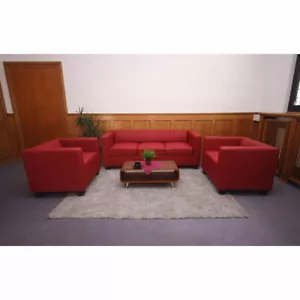 3-1-1 Sofagarnitur Lille, Couchgarnitur Loungesofa, Leder rot - Bild 1 von 2