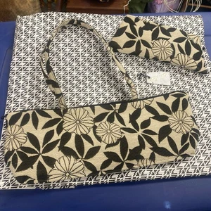 Maruca Boulder COLORADO Schwarz Blumen Aqua Jacquard Handwerker 2er Set Tasche & Make-up - Bild 1 von 4