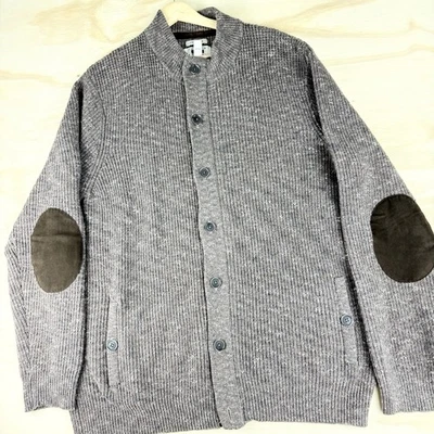 Joseph Abboud Cardigan Sweater Men 2XL Wool Elbow Patches Zip Button Knit - Image 1 of 4