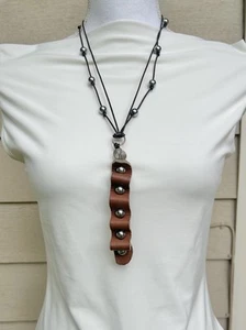 Southwestern Tribal Leather Necklace with Silver tone Beads Leather Strands Boho - Picture 1 of 5