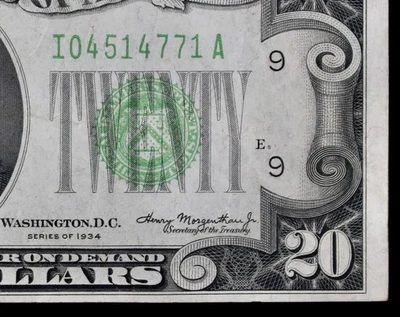 1934 twenty dollar DGS FRN I04514771A plain series twenty dollar, Minneapolis - Image 1 of 3