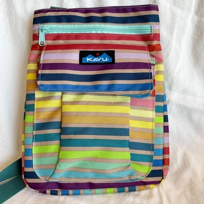 KAVU Bandolera Arco Iris Rayas Azul Sólido Nylon Bolsillos Cremalleras Orgullo Viaje Foto 1 de 4