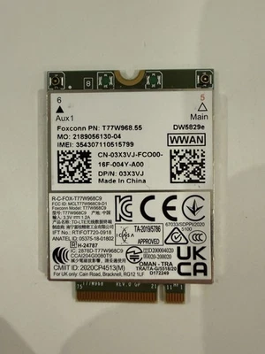 DW5829e T77W968.55   Snapdragon X20 LTE 4G  03X3VJ Dell Latitude 7310 7410 7420 - Bild 1 von 2